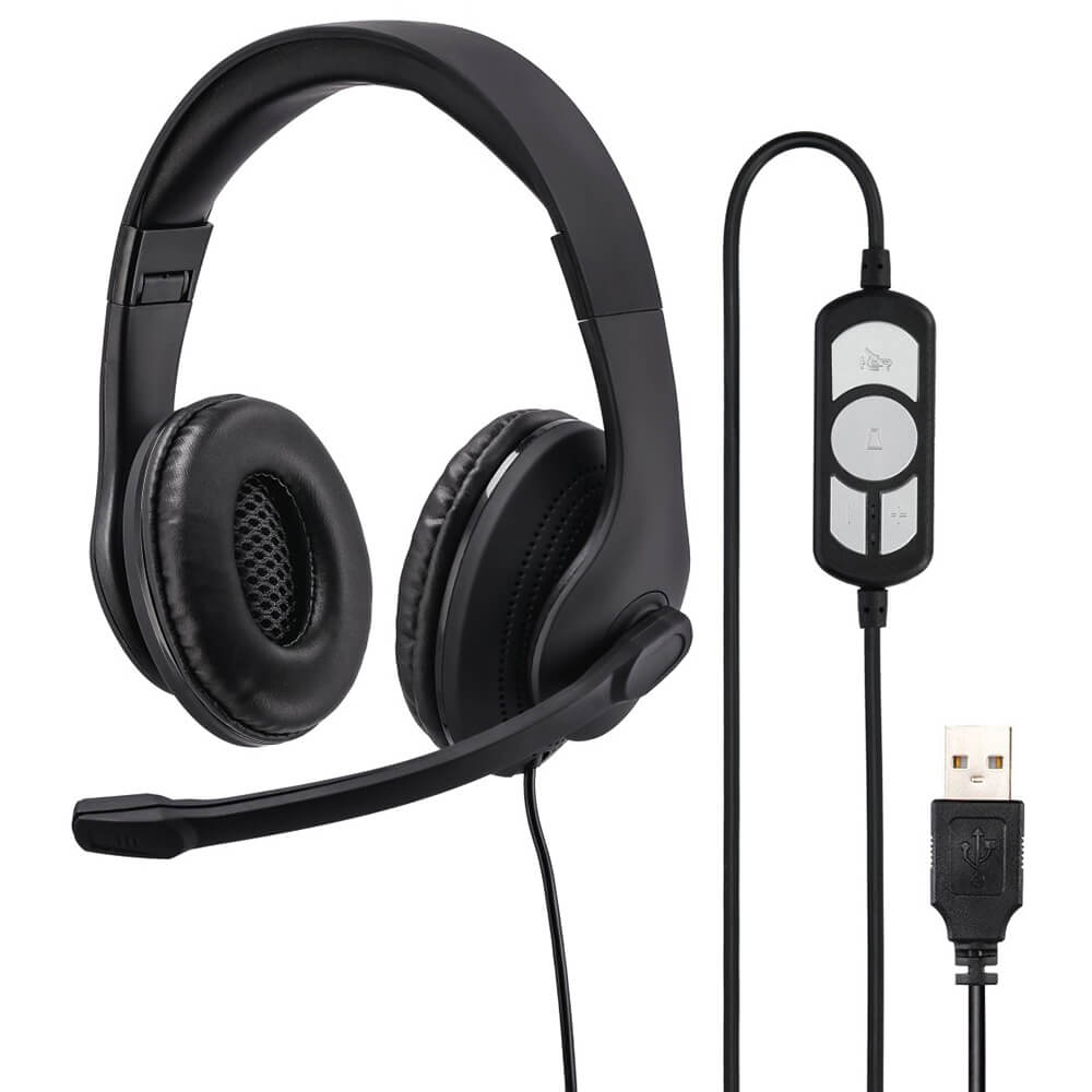 Hama HS-USB 300 USB Office Headset – Black (139924) — front view