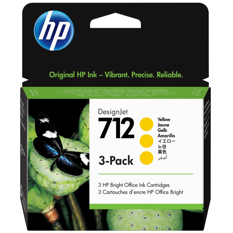 HP 712 3-Pack 29ml Yellow DesignJet Ink Cartridge (3ED79A) image 1