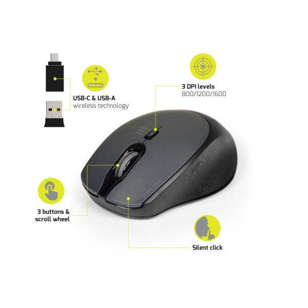 Port Connect Silent 2.4GHz Wireless Mouse – Black (900713) — in use