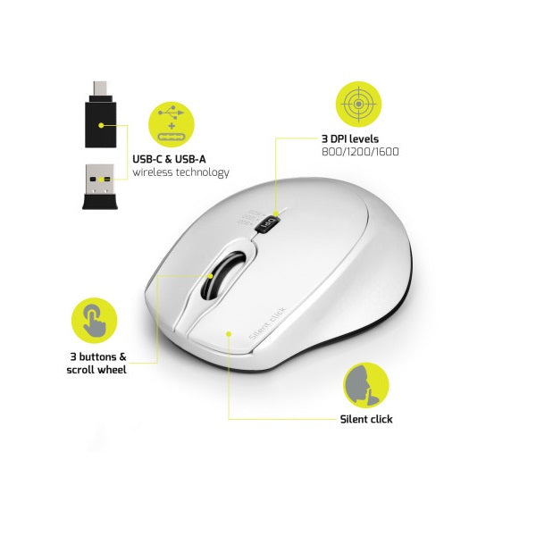Port Connect Silent 2.4GHz Wireless Mouse – White (900714) — in use