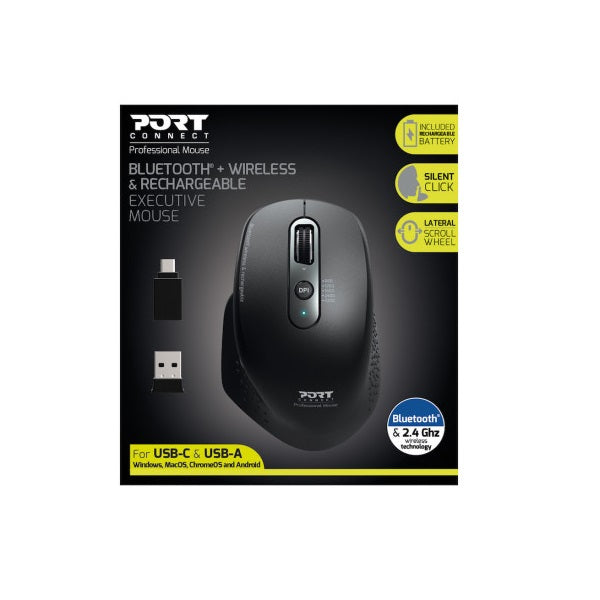 Port Connect Wireless 2.4GHz Bluetooth Rechargeable Executive Mouse (900716) — detail view