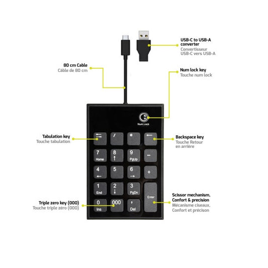 Port Connect Wired USB-C & USB-A Numeric Keypad (900801) image 2