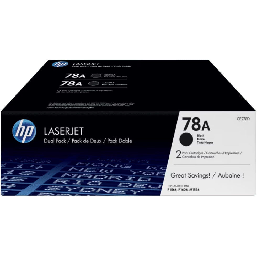 Genuine HP 78A Black Dual Pack LaserJet Toner Cartridges (CE278AF) image 1