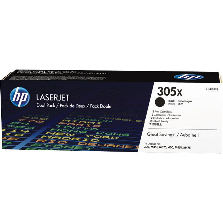 Genuine HP 305X Dual Pack High Yield Black LaserJet Toner Cartridges (CE410XD) image 1