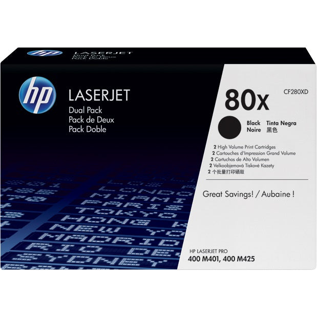 Genuine HP 80X Dual Pack High Yield Black LaserJet Toner Cartridges (CF280XD) image 1