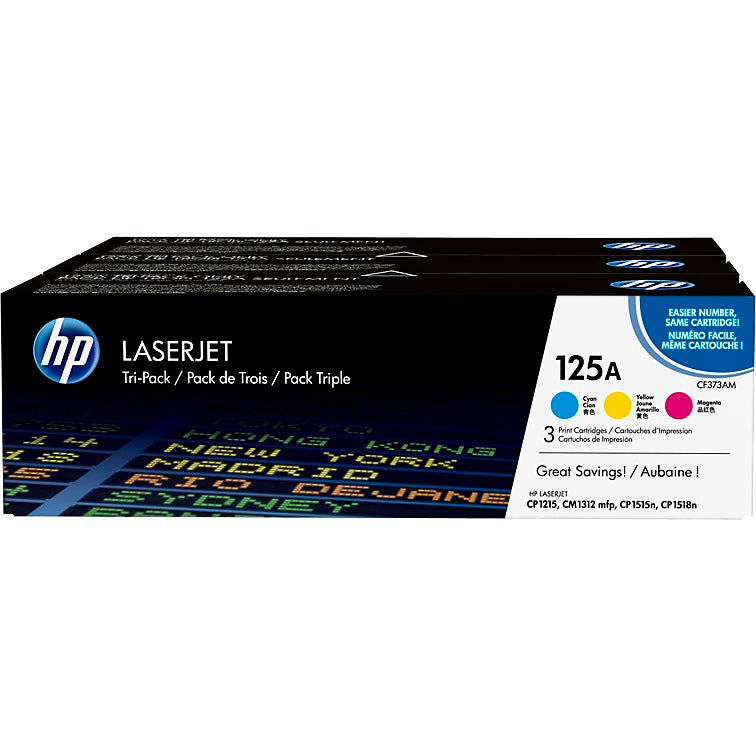 Genuine HP 125A Tri-pack Cyan/Magenta/Yellow LaserJet Toner Cartridges (CF373AM) image 1