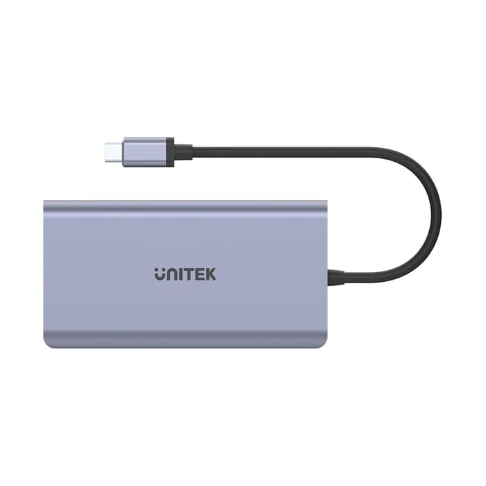 Unitek uHUB S7+ 7-in-1 USB-C Ethernet Hub (D1056A) – with MST Dual Monitor, 100W Power Delivery and Card Reader — side view