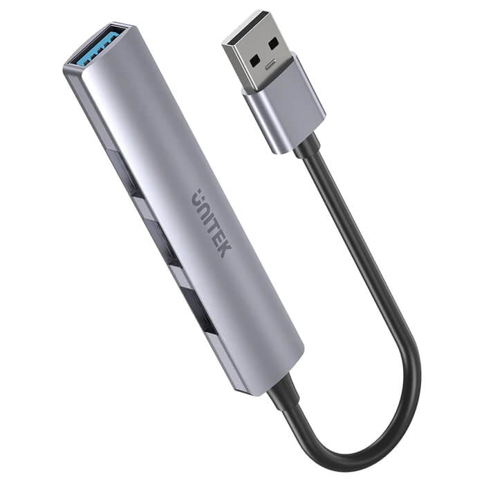 Unitek 4-in-1 USB-A Space Grey Hub (H1208A) — rear view