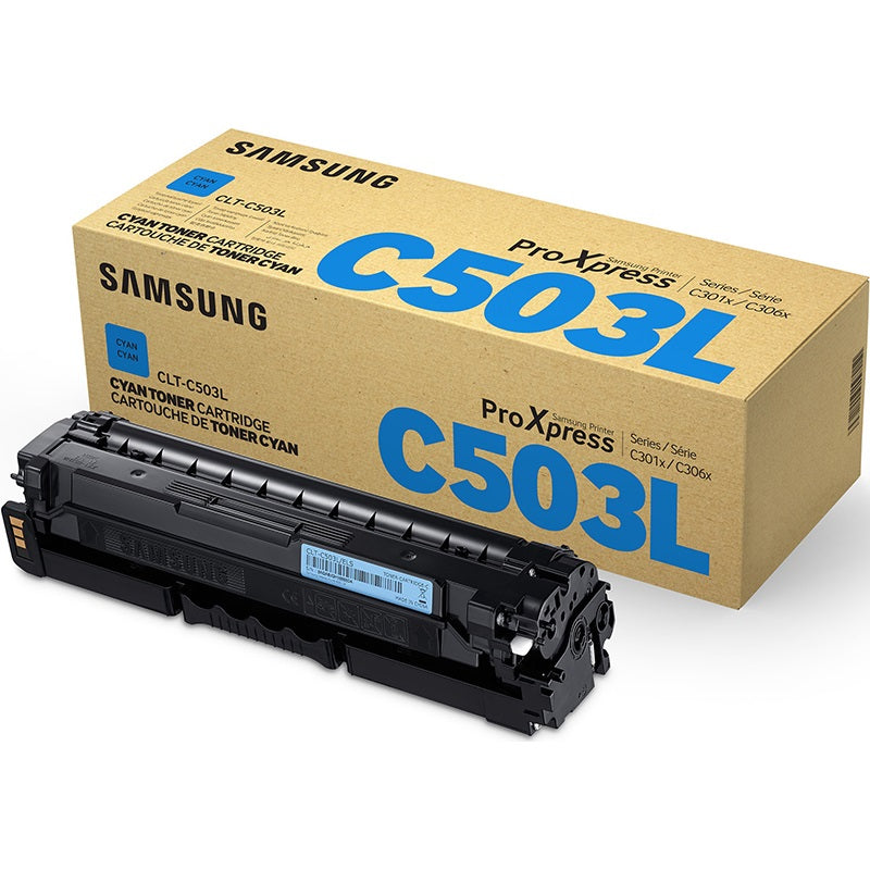 Genuine Samsung CLT-C503L Cyan Toner Cartridge (SU016A) image 1