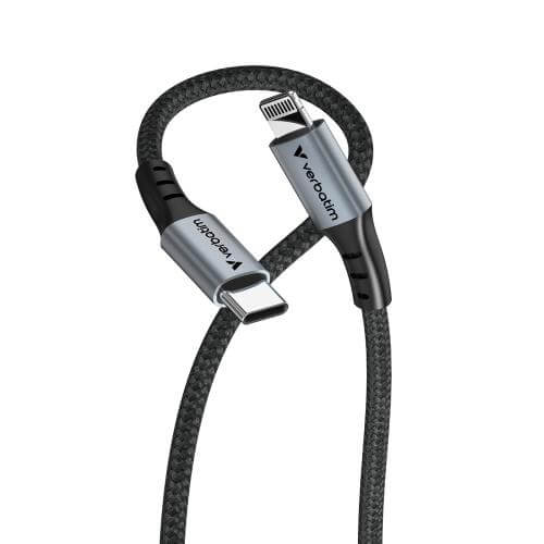 Verbatim Sync & Charge USB-C to Lightning Cable – Black (31844) — side view