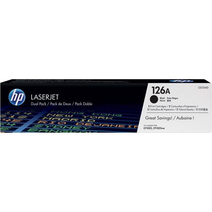 Genuine HP 126A Black Dual Pack LaserJet Toner Cartridges (CE310AD) image 1