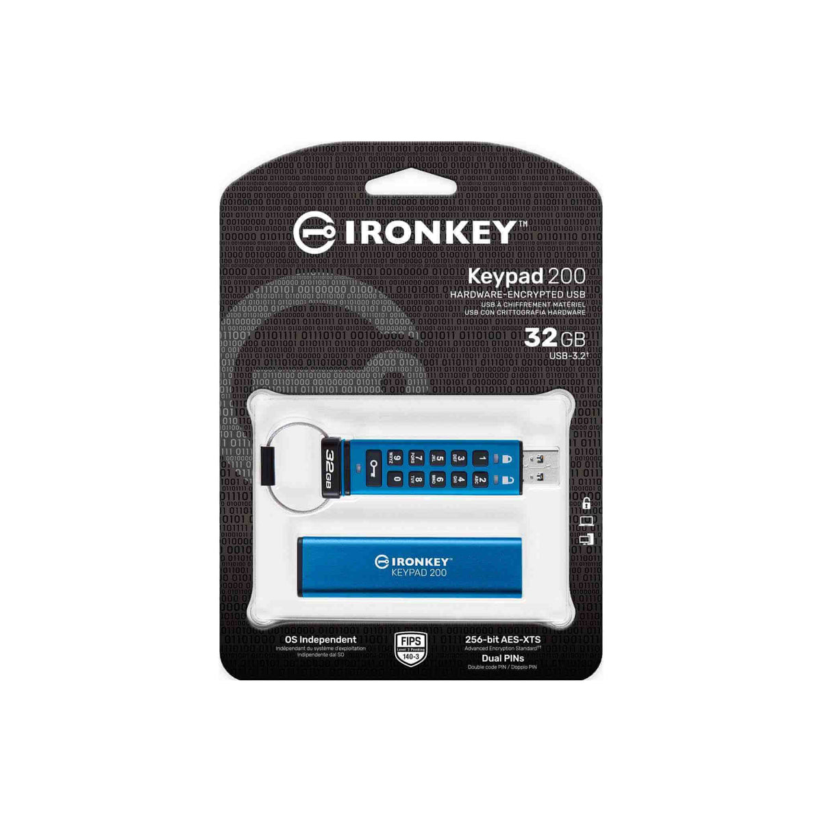 Kingston IronKey Keypad 200 Series 32GB USB Flash Drive (IKKP200/32GB) — side view