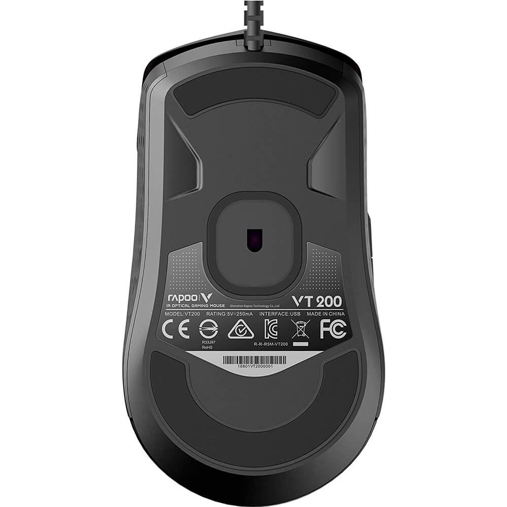 Rapoo VT200 Wired IR Optical Gaming Mouse – Black — rear view