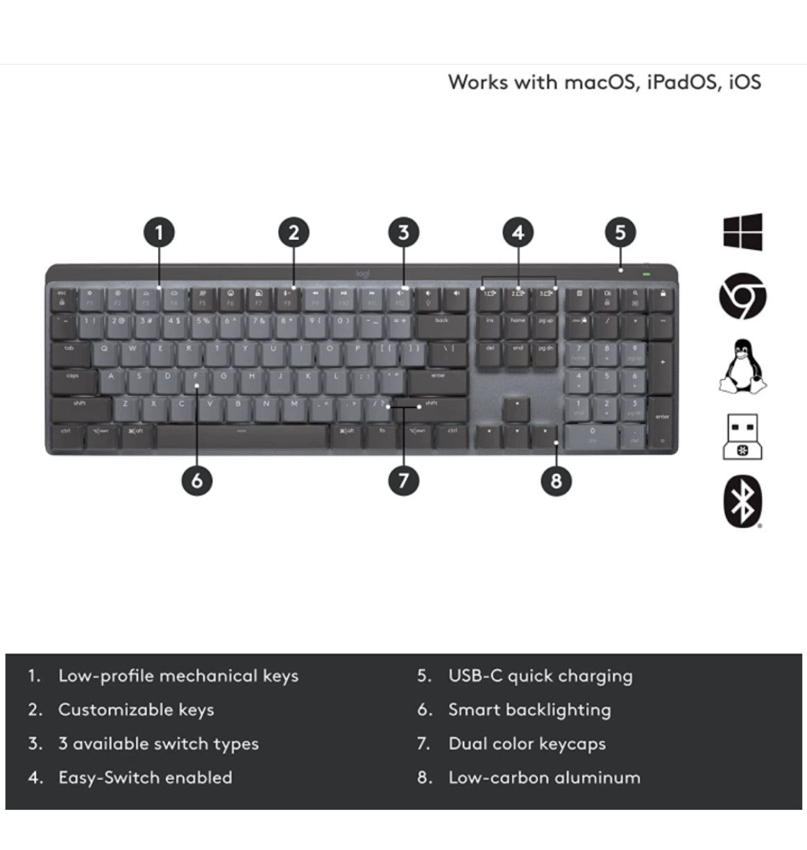 Logitech Mx Mechanical Wireless Illuminated Performance Keyboard Clicky Edition Graphite product image 6
