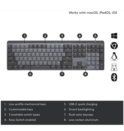 Logitech Mx Mechanical Wireless Illuminated Performance Keyboard Clicky Edition Graphite — in use