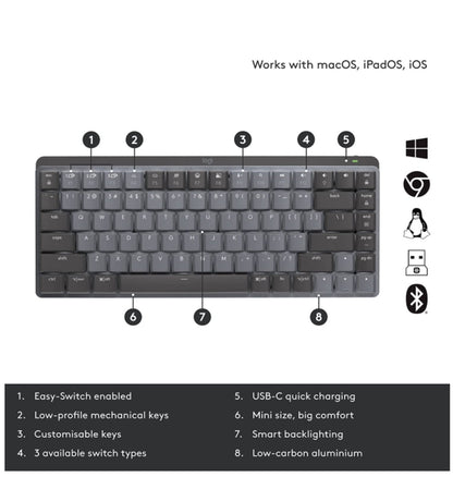 Logitech Mx Mechanical Mini Wireless Illuminated Keyboard Clicky Edition Graphite — in use
