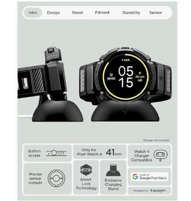 Spigen Google Pixel Watch 4 Premium Rugged Armor Pro Case 41mm Black With Charger Stand product image 5