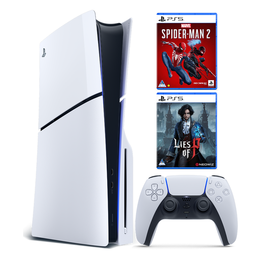 PS5 Slim Disc E + Marvel Spiderman 2 & Lies Of P Console Bundle gallery image 1