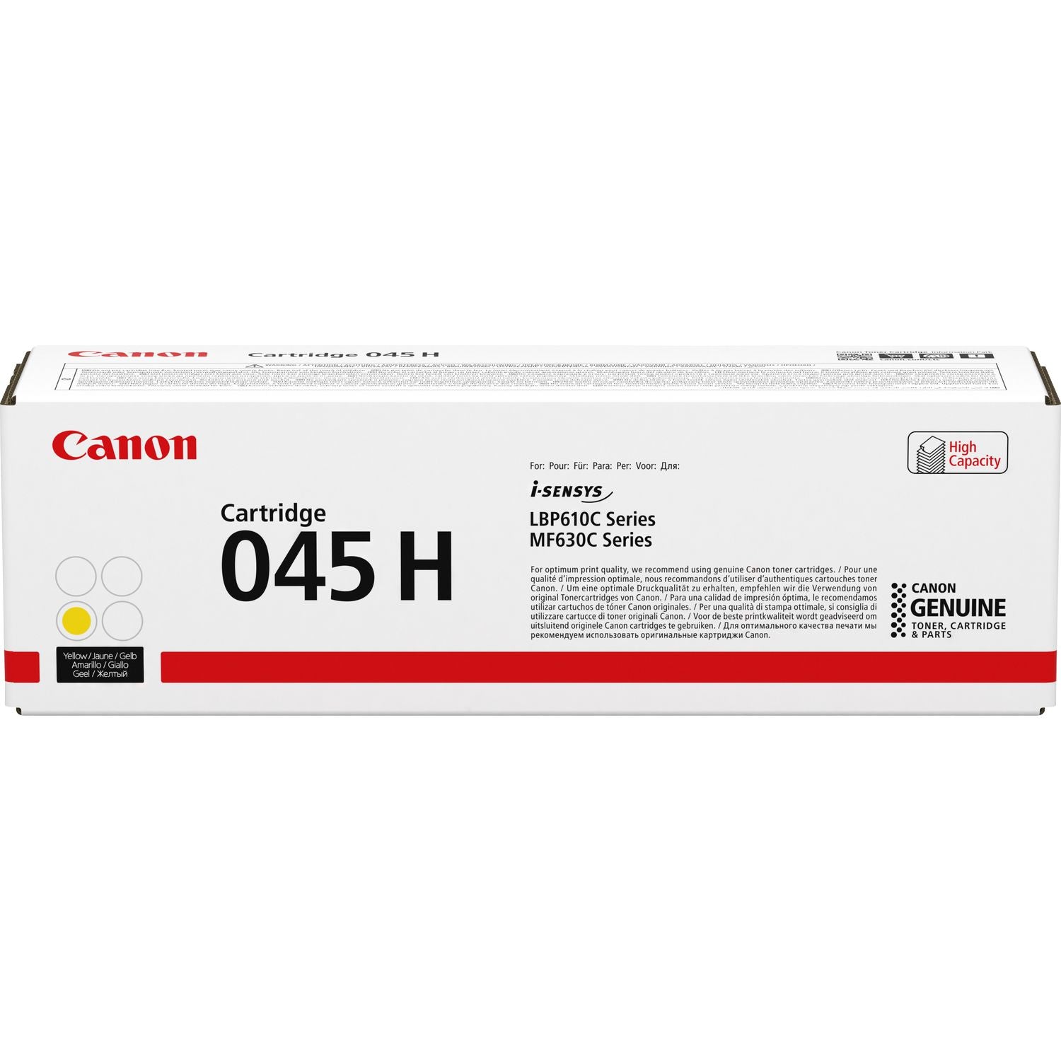 Genuine Canon 045H High Yield Yellow Toner Cartridge (1243C002AA) image 1