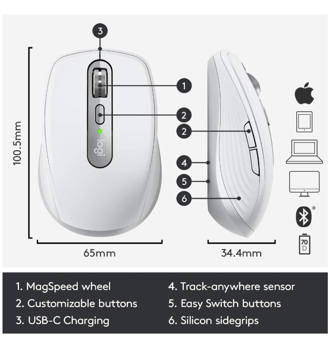 Logitech Mx Anywhere 3 Wireless Mouse Mac Edition Pale Gray product image 6