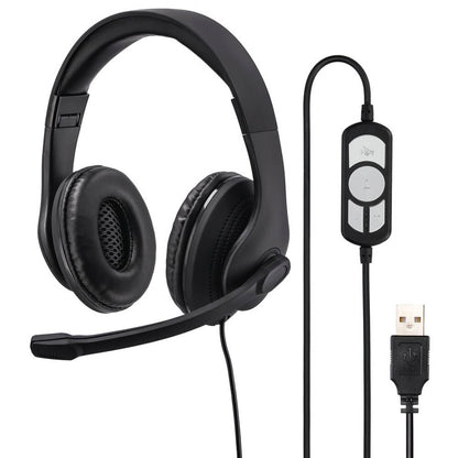 Hama HS-USB 300 USB Office Headset – Black (139924) — front view