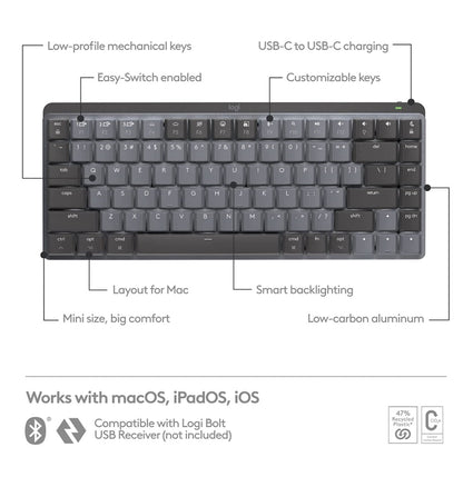 Logitech Mx Mechanical Mini Wireless Keyboard Tactile/Quiet Mac Edition Space Gray — in use
