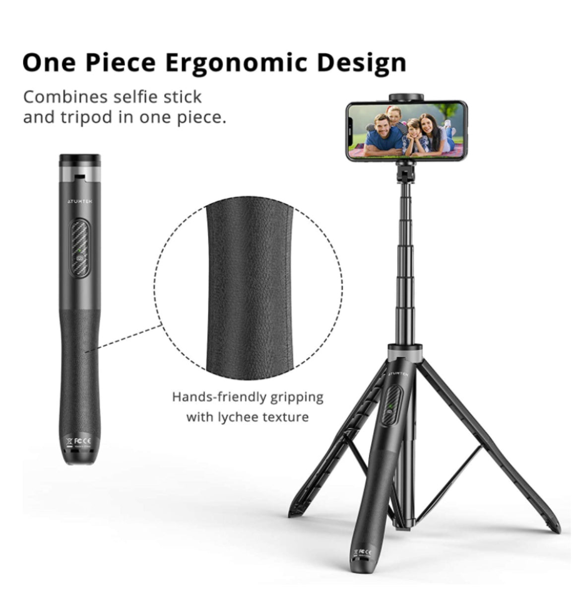 Atumtek Tripod Selfie Stick 51" With Bluetooth Remote Black product image 3