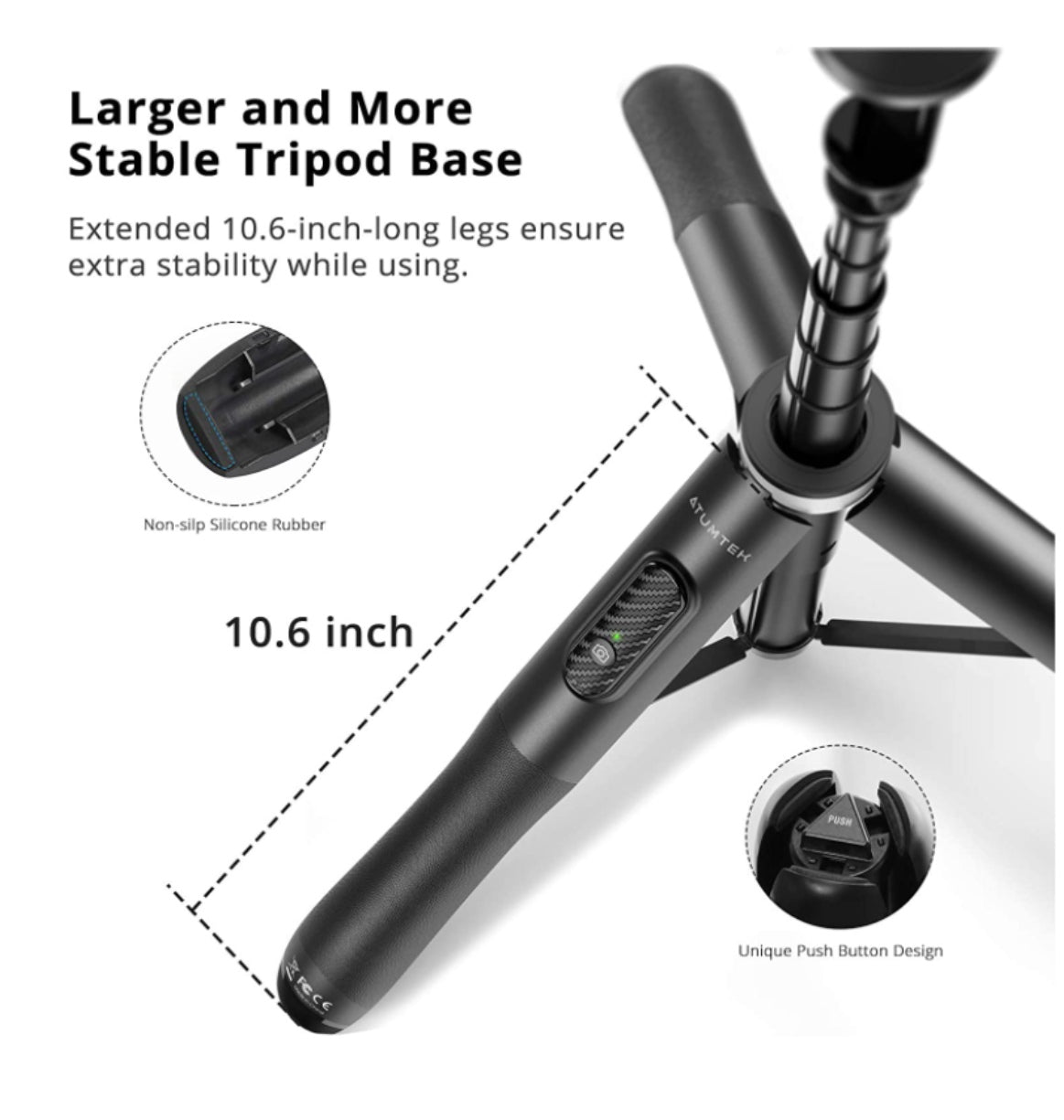 Atumtek Tripod Selfie Stick 51" With Bluetooth Remote Black product image 5