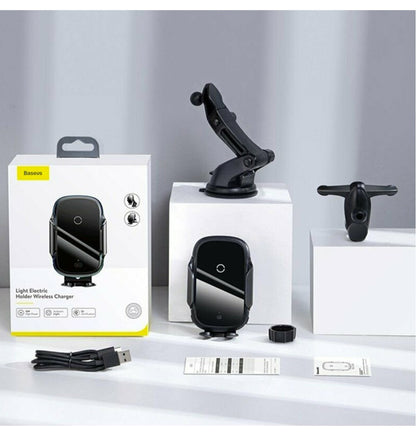 Baseus 15w Wireless Car Charger Vent/Dash Mount With Ir Sensor — front view