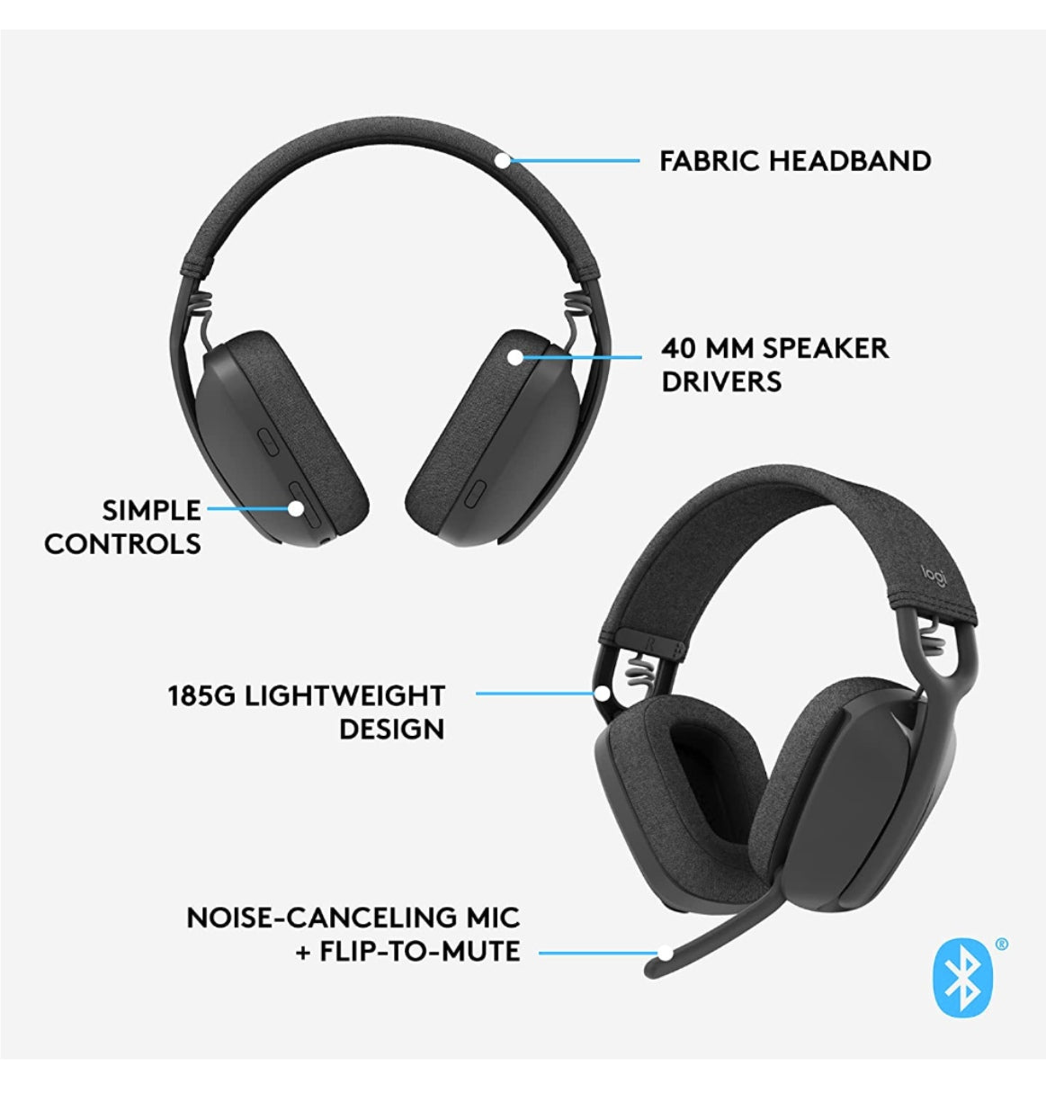 Logitech Zone Vibe 100 Wireless Headphones Graphite product image 6