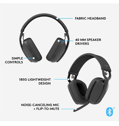 Logitech Zone Vibe 100 Wireless Headphones Graphite — in use