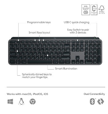 Logitech Mx Keys S Advanced Wireless Keyboard Graphite product image 6