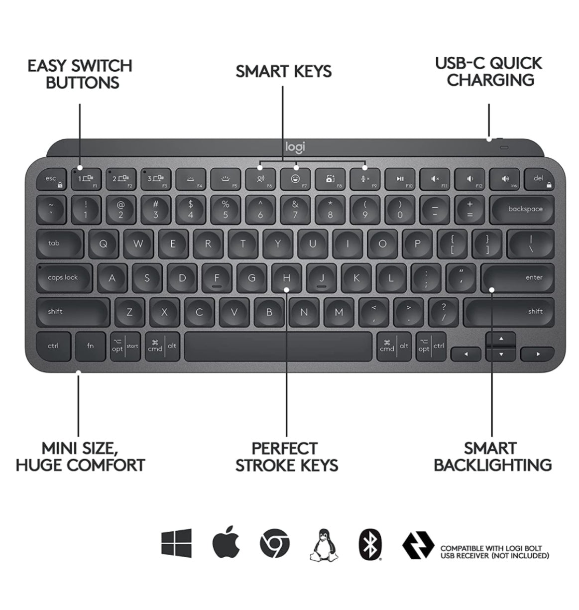 Logitech Mx Keys Mini Wireless Keyboard Graphite product image 2