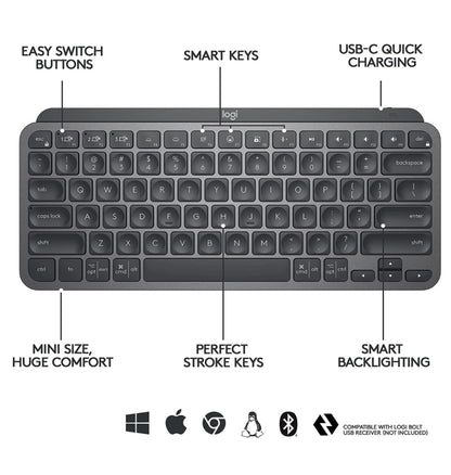 Logitech Mx Keys Mini Wireless Keyboard Graphite — front view