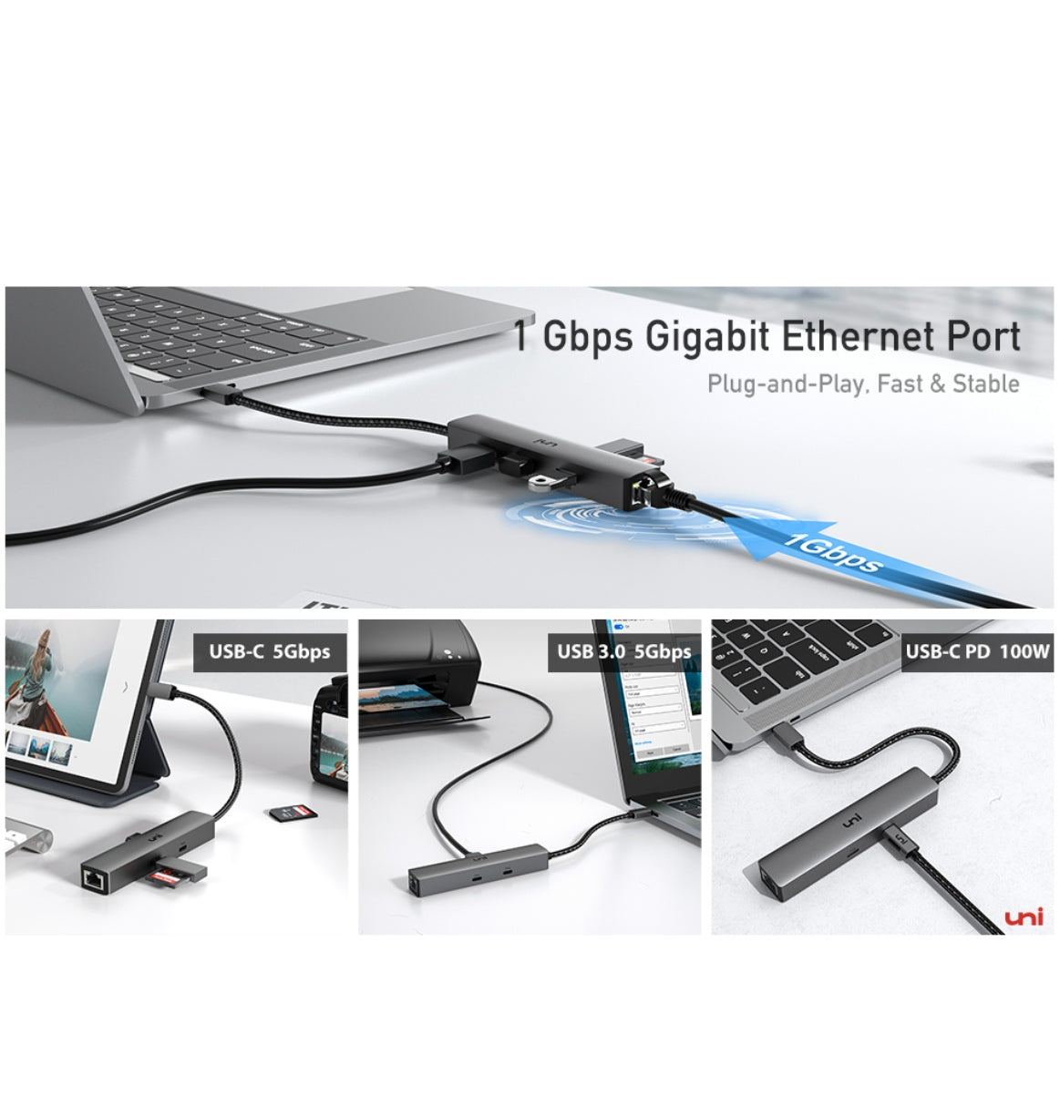 Uni USB-C 6in1 Multi Port Pd/Hdmi/Ethernet/USB/USB-C Hub product image 10