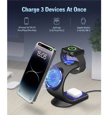 Neluxfe 3-In-1 MagSafe Magnetic Wireless Charging Station Black product image 5