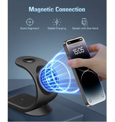 Neluxfe 3-In-1 MagSafe Magnetic Wireless Charging Station Black product image 2