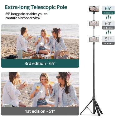 Atumtek Tripod Selfie Stick 65" With Bluetooth Remote Black product image 2