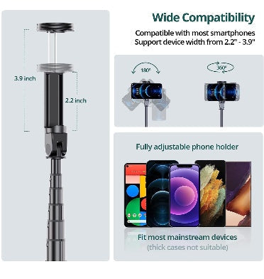 Atumtek Tripod Selfie Stick 65" With Bluetooth Remote Black product image 5