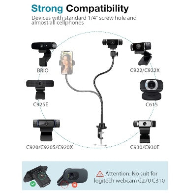 Gooseneck Flexible Arm Webcam / Phone Adjustable Clamp Mount Black product image 2
