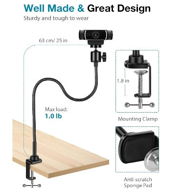 Gooseneck Flexible Arm Webcam / Phone Adjustable Clamp Mount Black product image 3