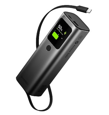 Sharge Retractable 165 20000mah 3-Port Fast Charging Power Bank With Smart Display And Built-In Cable Black product image 1
