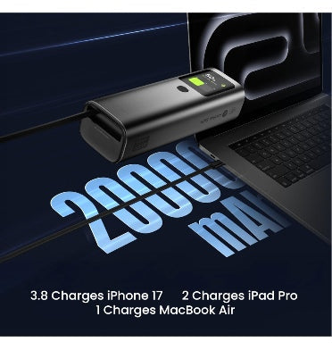Sharge Retractable 165 20000mah 3-Port Fast Charging Power Bank With Smart Display And Built-In Cable Black product image 5