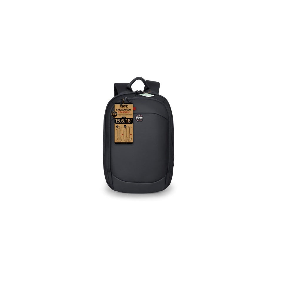 Port Designs ECO CHICAGO EVO EXPANDABLE 16-inch Backpack – Black (400511) — rear view