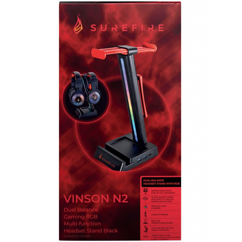 SureFire Vinson N2 RGB Gaming Headset Stand with USB Hub – Black image 3