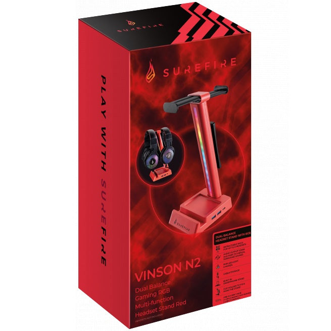 SureFire Vinson N2 RGB Gaming Headset Stand with USB Hub – Red image 3