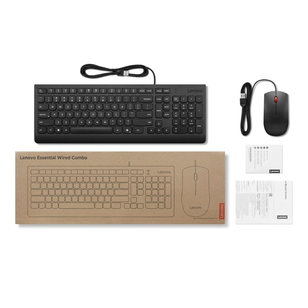 Lenovo Essential Wired Keyboard and Mouse Combo – US Euro (4X31R64439) — front view