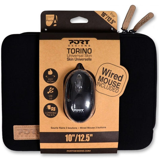Port Designs Torino Skin 12.5-inch Laptop Sleeve and Mouse Bundle – Black image 1