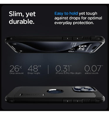 Spigen iPhone 15 Pro Max Premium Tough Armor Magfit Case Black — in use