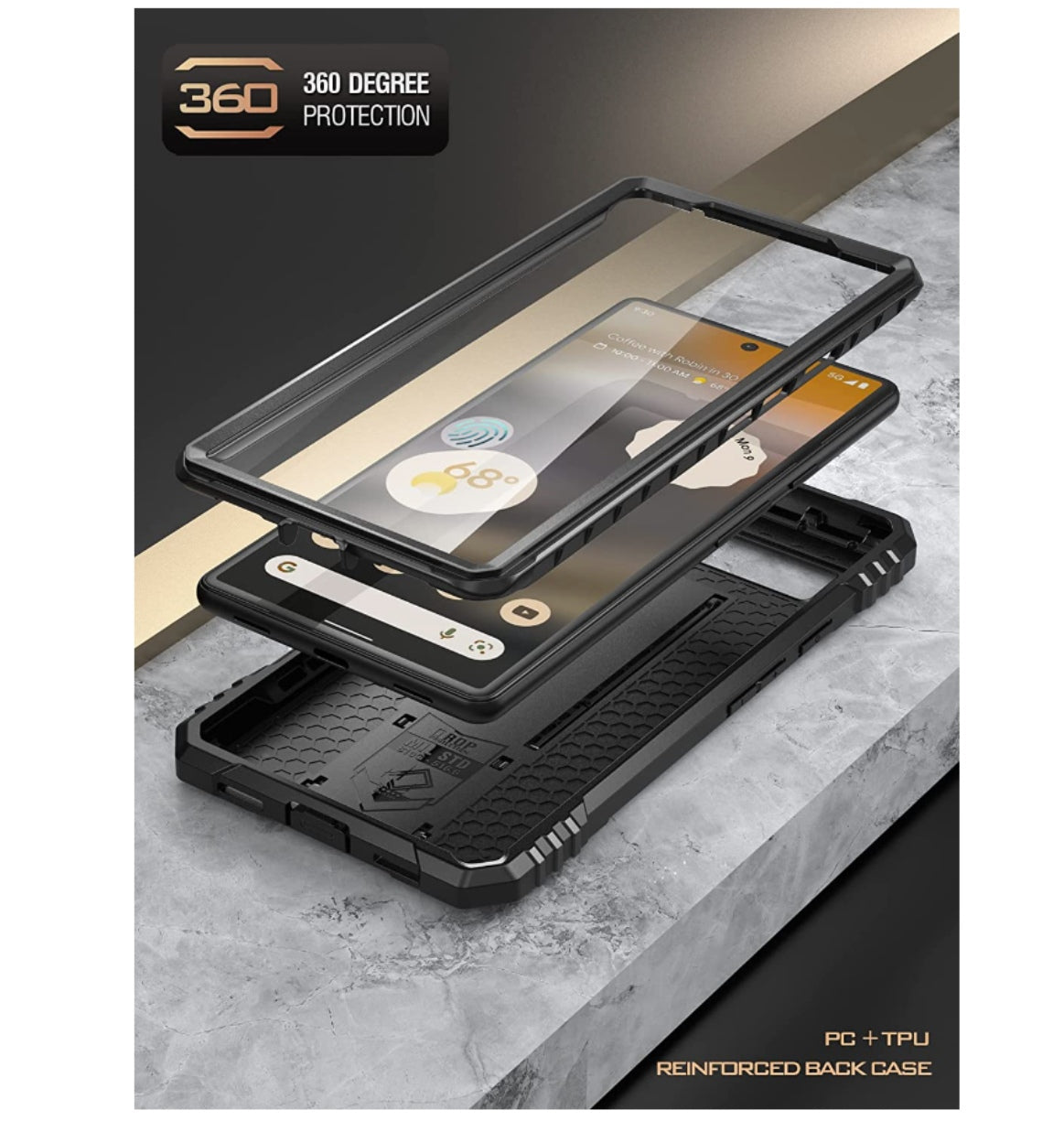 Poetic Google Pixel 6a Premium Full Body Rugged Revolution Series Case Black product image 3